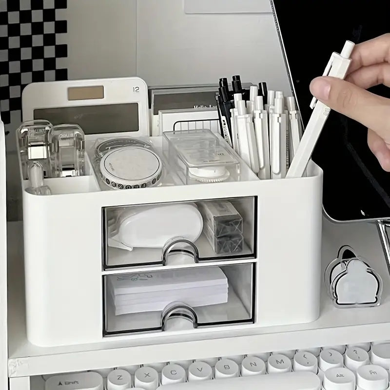 SHARKWOODS Multi-Functional Pencil Pen Holder, Desktop Storage Box, Large Capacity, Multi Grid, High Aesthetic Pen Holder with 5 Compartments, Stationery Sorting And Storage Rack for Home Office