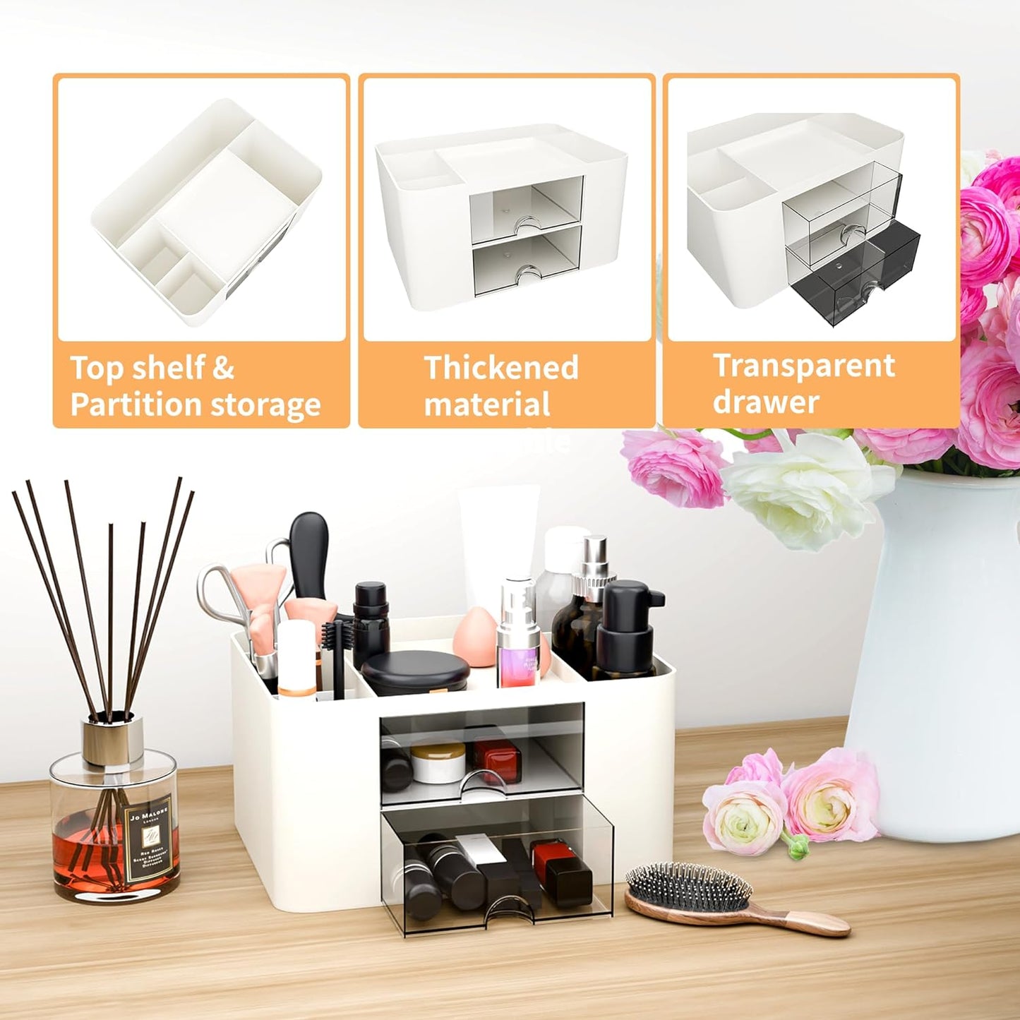 SHARKWOODS Multi-Functional Pencil Pen Holder, Desktop Storage Box, Large Capacity, Multi Grid, High Aesthetic Pen Holder with 5 Compartments, Stationery Sorting And Storage Rack for Home Office