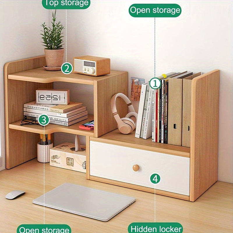 1pc Shelf Desktop Storage Shelf, Student File Shelf, Computer Shelf, Layered Cabinet, Office Storage Shelf, Multi-Layer Storage Shelf, Wooden Display Shelf