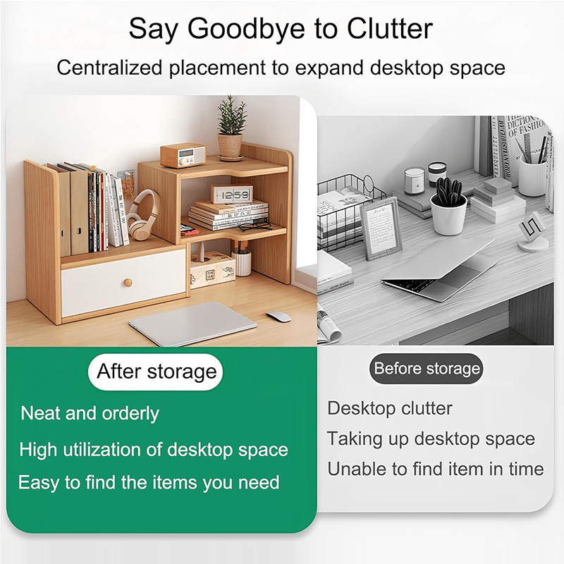1pc Shelf Desktop Storage Shelf, Student File Shelf, Computer Shelf, Layered Cabinet, Office Storage Shelf, Multi-Layer Storage Shelf, Wooden Display Shelf