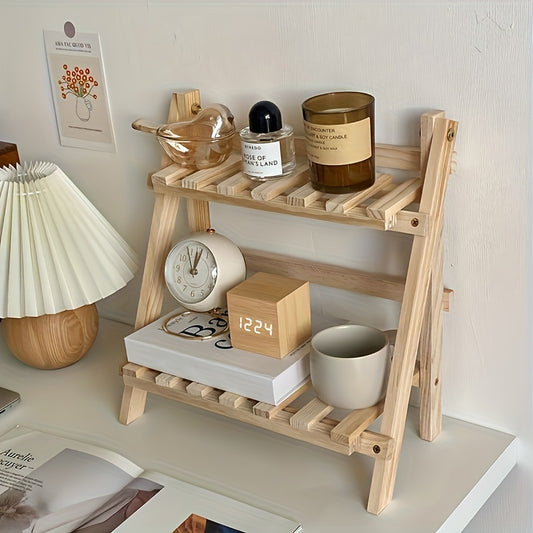 Rustic 2-Tier Wooden Desktop Organizer Shelf - Trapezoidal Display & Storage Rack for Office Supplies, Decor, and More - Ideal for Home, Dorm, School, No Power Needed