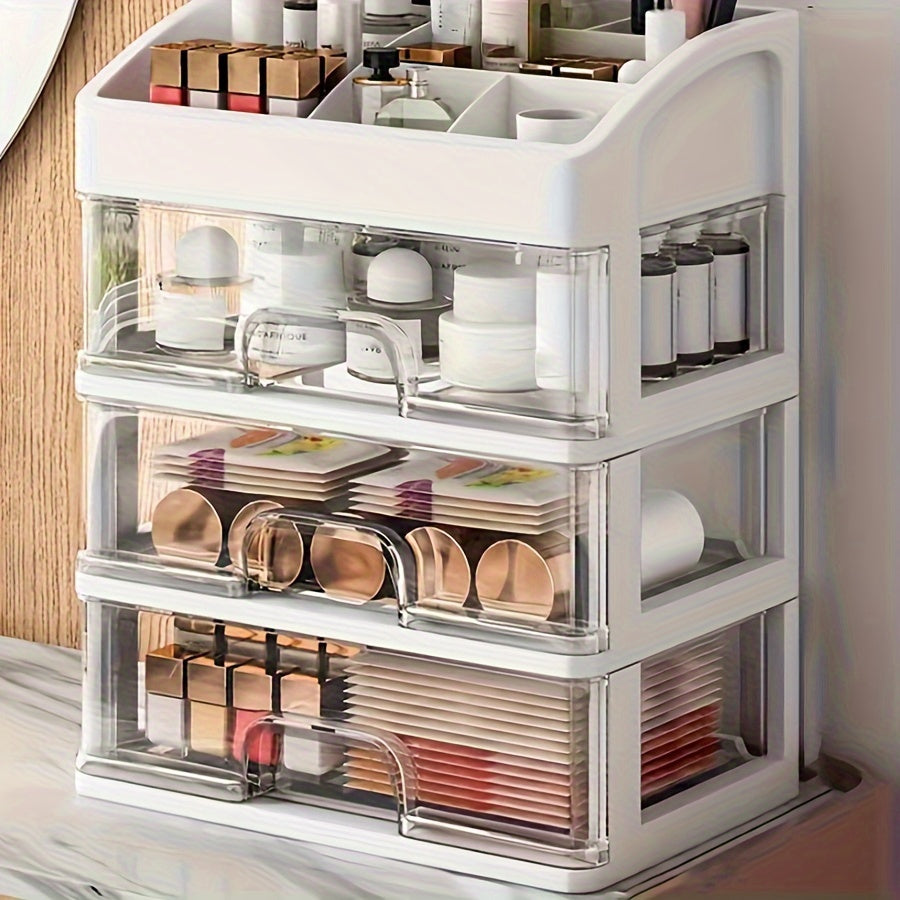 1 One 4 Layers Desk Storage Box, Large Capacity with Drawer Organizing Box, Cosmetics Organizing Box, Desktop Storage Rack, Storage Assistant, School Season, Back to School Supplies, Girl Gifts